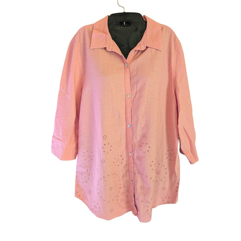 Norton McNaughton Linen Blend Top Womens XL Eyelet Pattern Comfy Minimalist